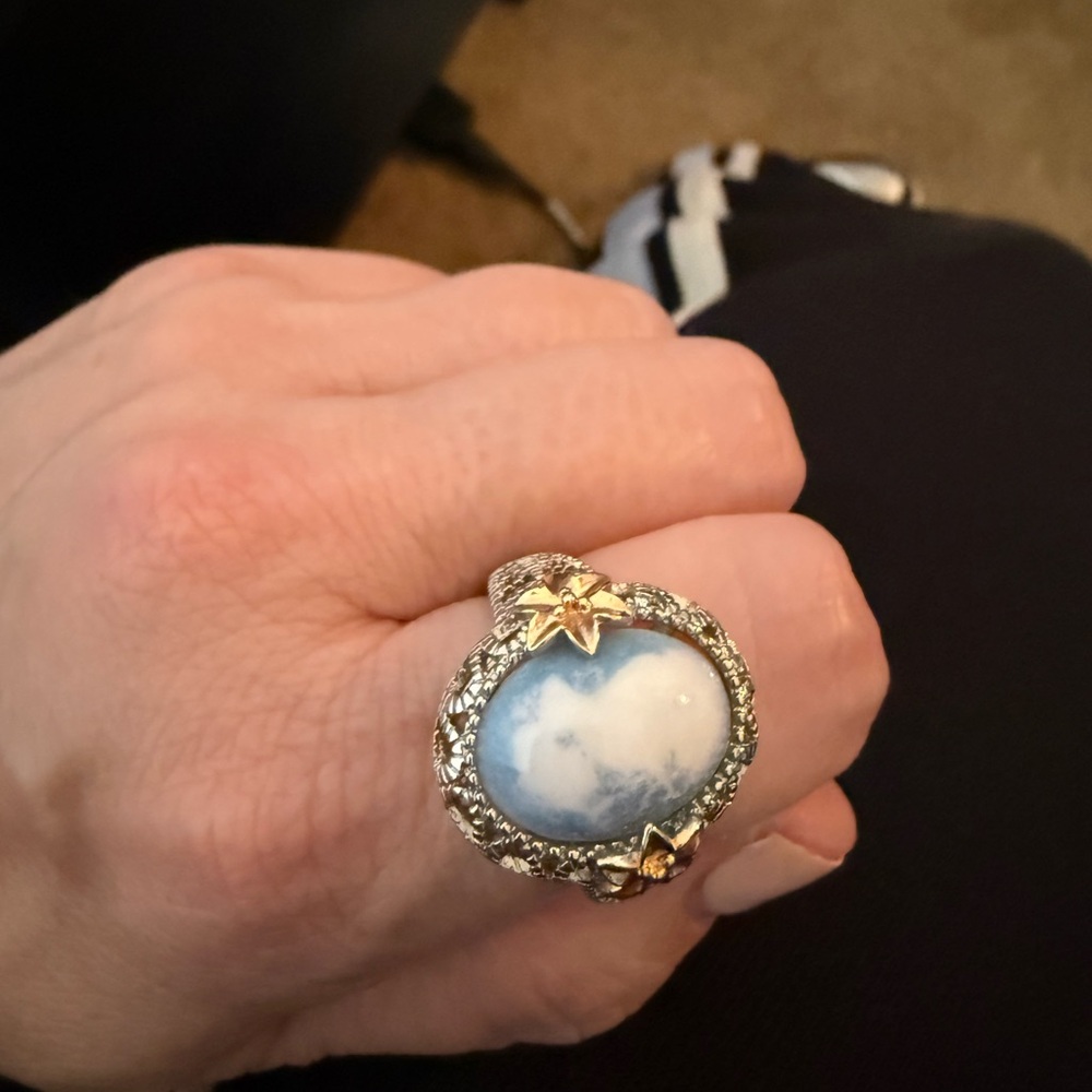 Genuine Sterling Silver with Gold accents- Larimar Ring size 9